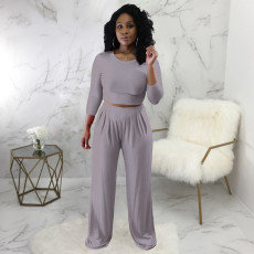 Solid Long Sleeve Two Piece Pants Set SMR-9691