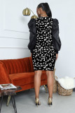 Sexy Leopard Puff Sleeve Slim Knee Length Dress WY-6680