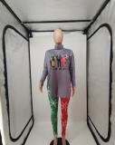 Plus Size Christmas Long Sleeve Split Top And Leggings Pants Two Piece Set SXF-1196