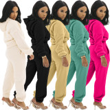 Solid Hoodie Sweatpants Casual Two Piece Sets MIL-192
