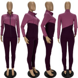 Contrast Color Zipper Long Sleeve 2 Piece Suits LDS-3256