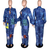 Casual Loose Printed High Waist Sashes Jumpsuits YFS-3642
