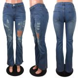 Plus Size Denim Ripped Hole Split Jeans Pants LX-5501