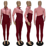 Contrast Color Zipper Long Sleeve 2 Piece Suits LDS-3256