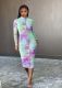 Long Sleeve Tie-dye Print Sexy Midi Dress YIBF-6013