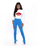 Long Sleeve Printed T-shirt And Pile Pants Two Piece Set YIBF-6015