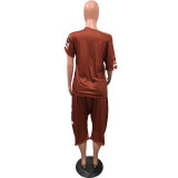 Plus Size 5XL Printed Short Sleeve Harem Pants Two Piece Set OMY-8055