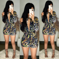 Sexy Chain Print Deep V Neck Rompers LUO-3127