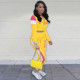 Fashion Casual Splice PINK Letter Print Coat And Pants Sports Two Piece Set XMF-034