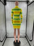 Sexy Turtleneck Long Sleeve Printed Bodycon Mini Dress YN-1061