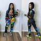 Fashion Casual Color Print Hooded Coat And Pants Suit XMF-035