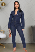Plus Size Denim Long Sleeve Jeans Jumpsuits LX-6047