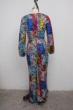 Multicolor Printed V Neck Long Sleeve Jumpsuit SMR-9934