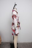 Sexy Floral Print V Neck Sashes Mini Dress SMR-9919