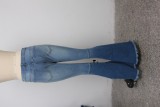 Plus Size Denim Hole Mid Waist Stretch Tasse Flared Jeans HSF-2383