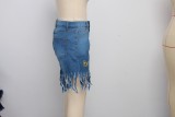 Plus Size Denim Butterfly Embroidery Tassel Jeans Shorts HSF-2374
