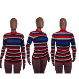 Long Sleeve Striped Print Top T-shirt AWF-5833