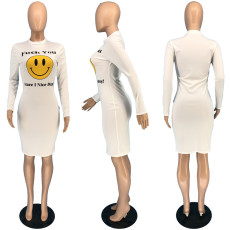 White Letter Smiley Print Bodycon Dress RUF-8171