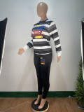 Casual Striped Letter Prrint Two Piece Pants Set DAI-8321