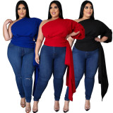 Plus Size 5XL Sexy Solid One Shouder Irregular Tops ASL-7010