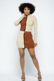 Fashion Splice Long Sleeve Mini Skirts Two Piece Set ANNF-6040
