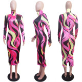 Sexy Printed Turtleneck Full Sleeve Slim Long Dress LSL-6183