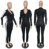 Splice Long Sleeve Hooded Top And Pants Casual Two Piece Set TCF-053
