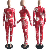 Christmas Printed Long Sleeve Zipper 2 Piece Pants Set YSYF-7278