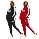 Fashion PINK Letter Printed Hoodie And Pants Sports Casual Two Piece Set XYF-9081