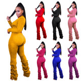 Elegant Sexy Solid Color Long Sleeve Stacked Pants Two Piece Set MYF-168