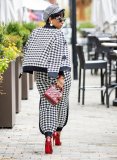 Fashion Casual Long Sleeve Houndstooth Two Piece Set OLYF-6031
