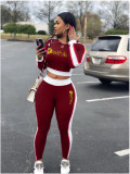 Sports Fitness Casual Letter Printed Long Sleeve  Two Piece Set OLYF-6030