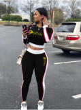 Sports Fitness Casual Letter Printed Long Sleeve  Two Piece Set OLYF-6030