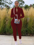 Plus Size 4XL Casual Solid Long Sleeve Zipper Jumpsuits YD-8352