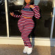 Plus Size 4XL Striped Letter Two Piece Pants Set SHA-6220