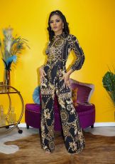 Chain Print Long Sleeve High Waist Jumpsuit XMY-9292