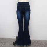 Plus Size Denim High Waist Hole Flared Jeans HSF-2392
