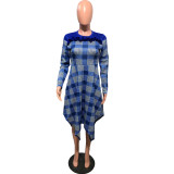 Long Sleeve Splice Print Irregular Midi Dress (Without Belt) OMY-8106