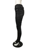  Plus Size Sexy Skinny Ruched Hem Slit PU Leather Pants QYF-5040