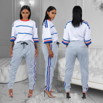 Casual Striped 3/4 Sleeves Two Piece Pants Set YFS-816