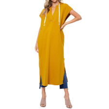 Solid Hooded Short Sleeve Split Hollow Out Maxi Dress RUF-8176
