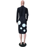 Polka Dot Print Long Sleeve Midi Dress OD-68254