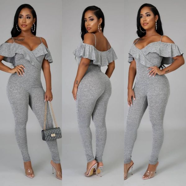 Sexy V Neck Off Shoulder Ruffled Jumpsuits YM-9271 