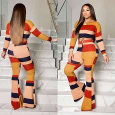Casual Striped Long Sleeve Flared Pants 2 Piece Sets OD-68319 