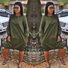 Plus Size Solid Long Sleeve Casual Loose Midi Dress LSL-8023