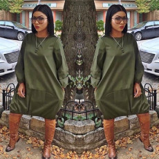 Plus Size Solid Long Sleeve Casual Loose Midi Dress LSL-8023