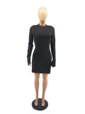 Sexy Long Sleeve Black Mini Dress FOSF-8021