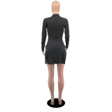Tight Sexy Black Long Sleeve Split Mini Dress YIBF-6038