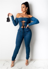 Sexy Denim Lace Up Jeans Jumpsuits LA-3246