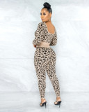 Plus Size Fashion Leopard Print Sports Casual Long Sleeve And Pants 2 Piece Set WAF-7139